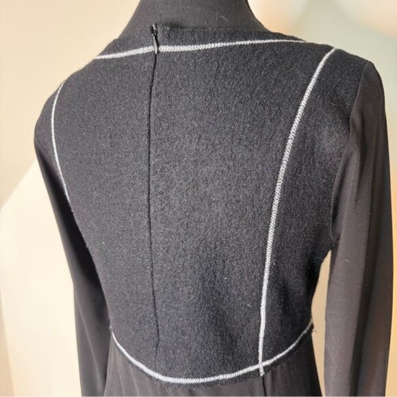 Black Long Sleeve Midi Dress Wool Bodice Horse Bit Buckle Detail Zipper Raw Hem - Picture 9 of 11